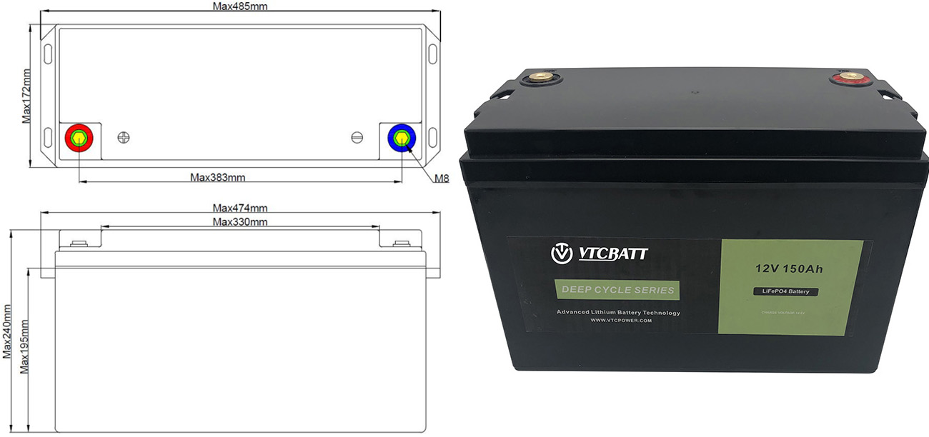 Deep Cycle 12V 150Ah Lifepo4 battery