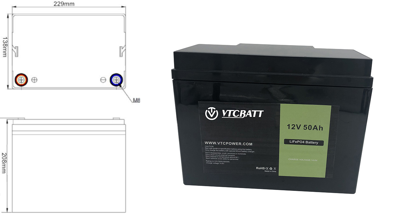 Deep Cycle 12V 50Ah Lifepo4 battery 