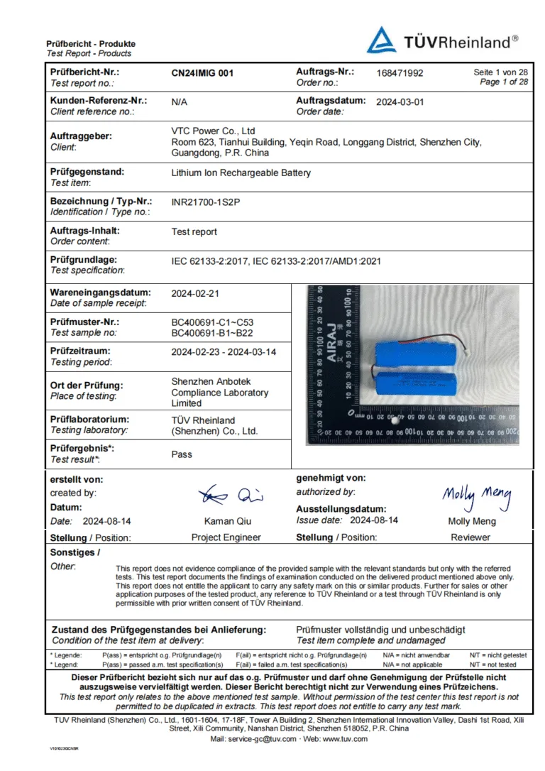 IEC62133 Certificate